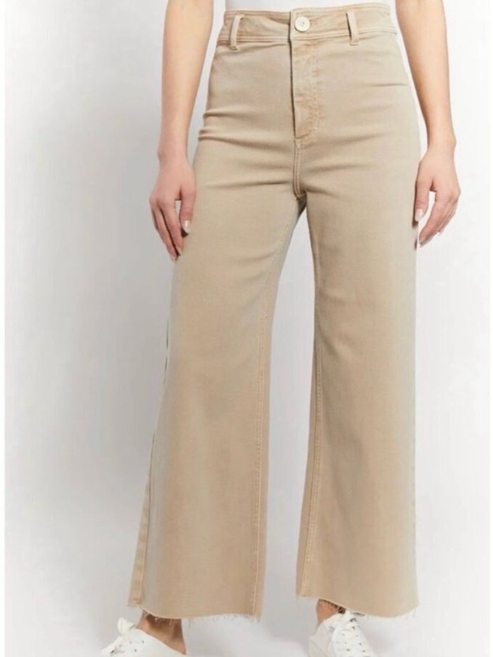 OAT New York High-Rise Wide Leg Raw Hem Jeans Tan Sz 2